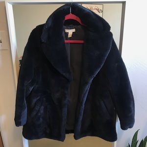 Dark Navy Burning Man Faux Fur Coat